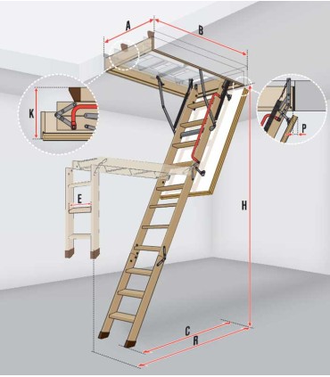 scala retrattile pieghevole in legno super termoisolata ad alta efficienza energetica