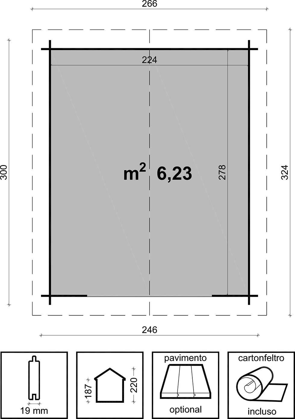 Casetta in legno di abete naturale grezzo non trattato VIOLA 246*300 