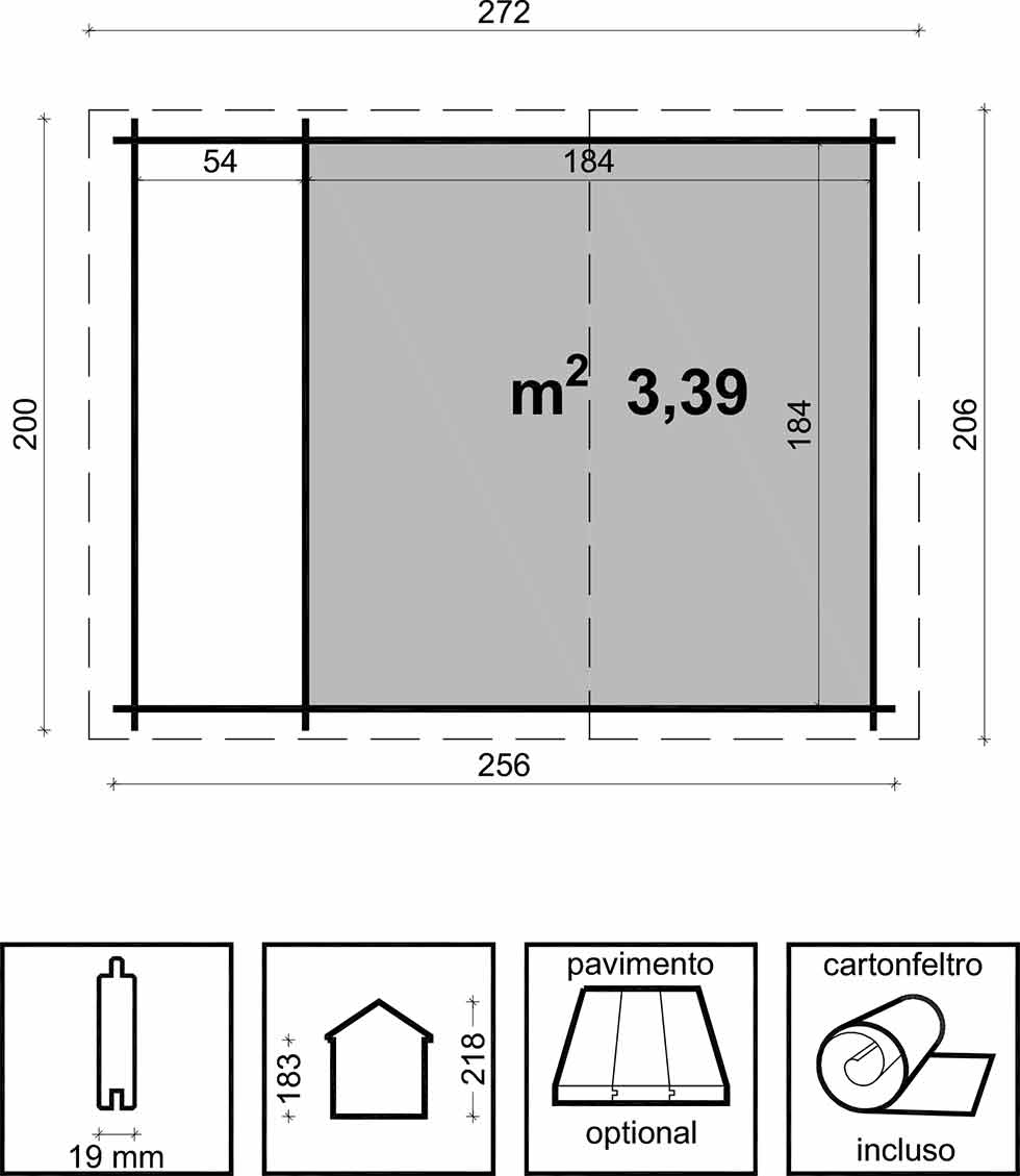 Casetta in legno di abete naturale grezzo non trattato BIRBA 200*200