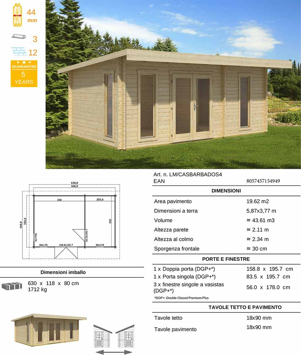 Casetta in legno di abete naturale grezzo non trattato AURORA 587*377