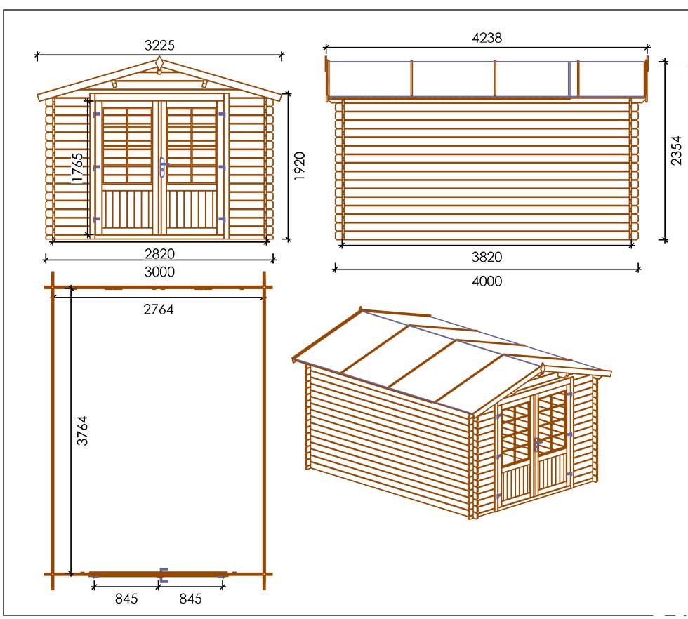 Casetta in legno di abete naturale grezzo non trattato CHIARA 300*400 