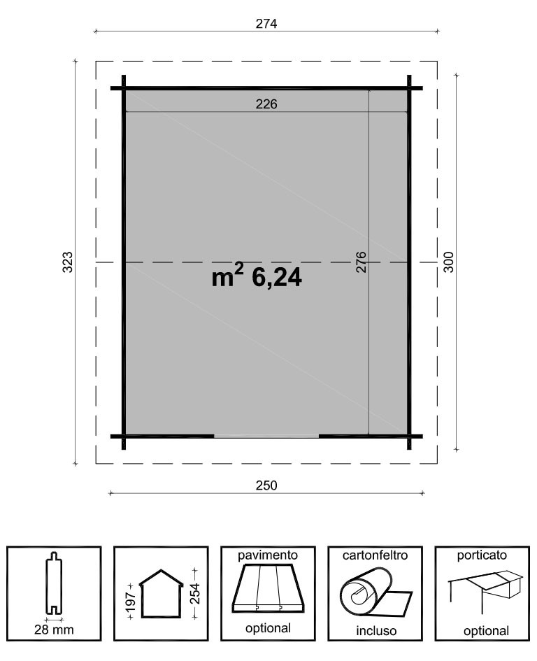 Casetta in legno impregnato a pressione Elena 250*300