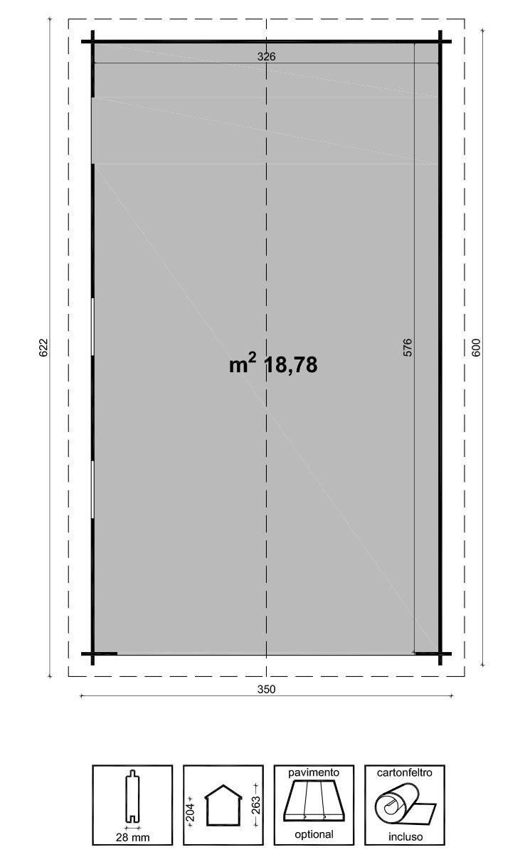 Casetta in legno impregnato a pressione Garage 350*600