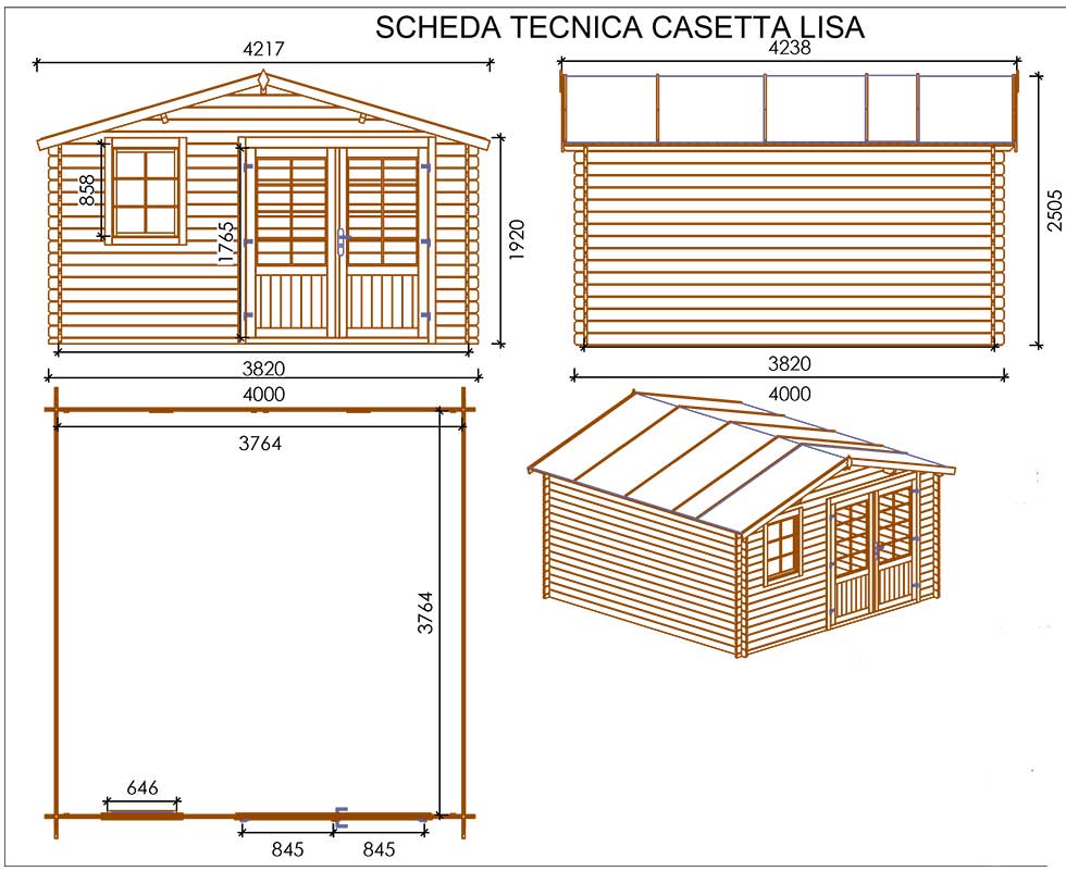 Casetta in legno di abete naturale grezzo non trattato LISA 400*400