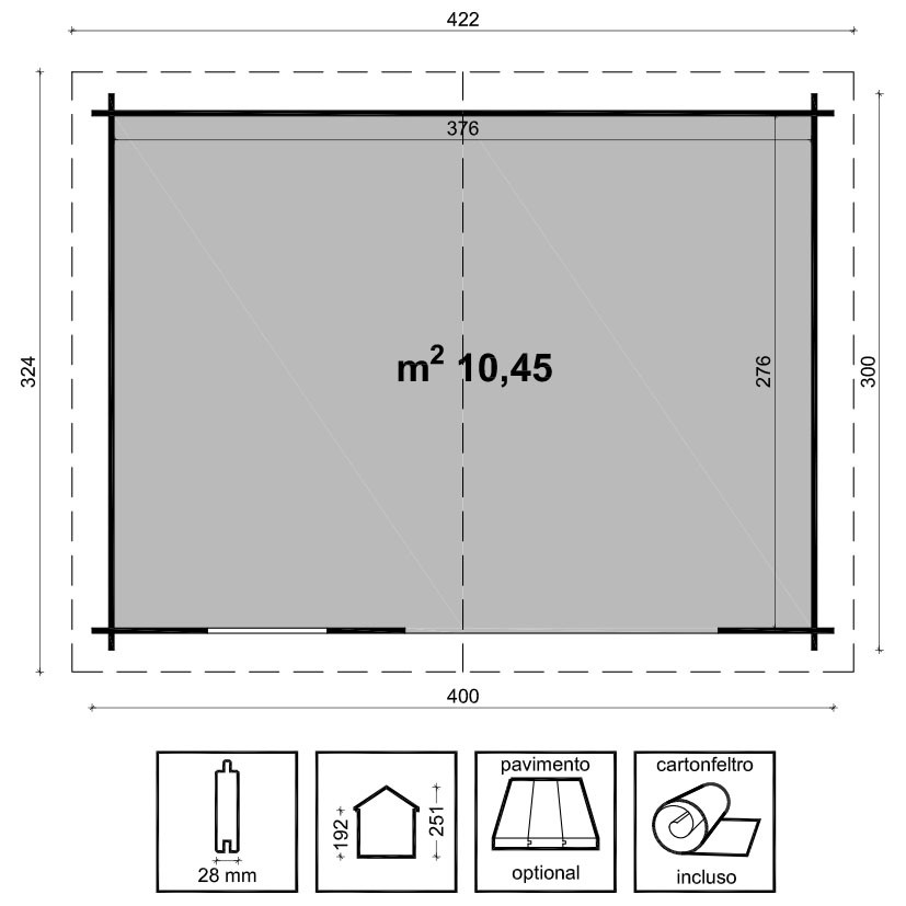 Casetta in legno impregnato a pressione Matilde 400*300