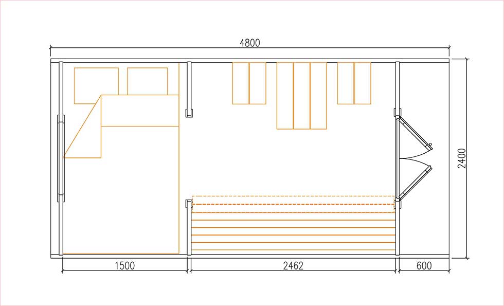 Casetta in legno di pino naturale grezzo non trattato CAMPING POD 240*480