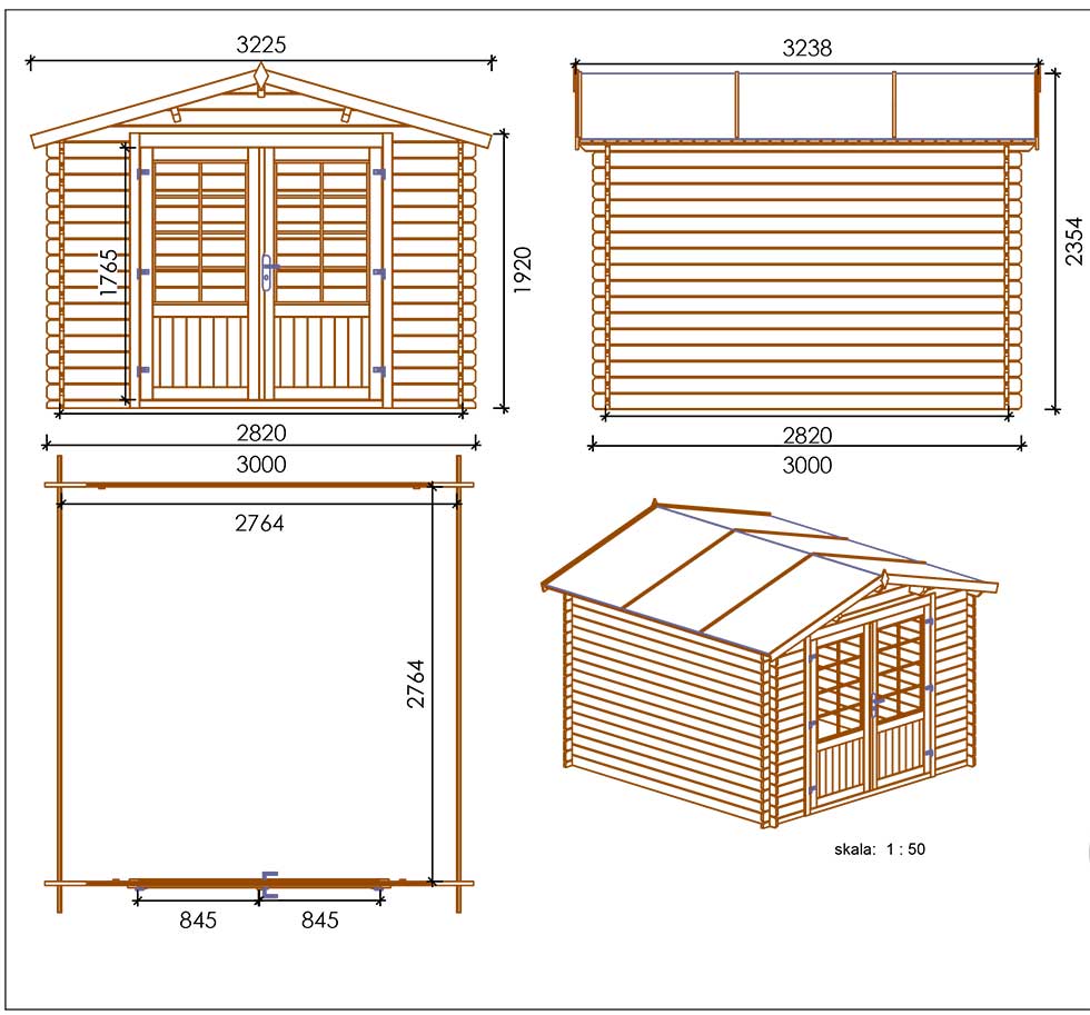 Casetta in legno impregnato a pressione Elena 250*300