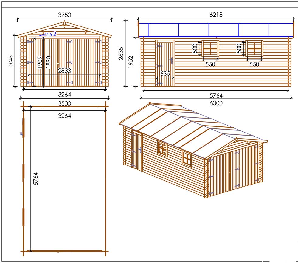 Casetta in legno impregnato a pressione Garage 350*600