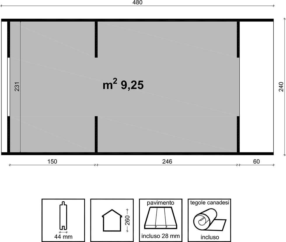 Casetta in legno di pino naturale grezzo non trattato CAMPING POD 240*480