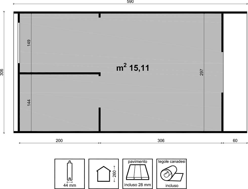 Casetta in legno di pino naturale grezzo non trattato CAMPING POD 300*600