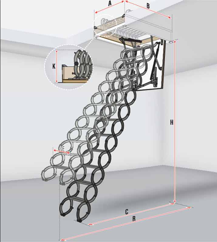 schema scala sezionale a forbice in metallo